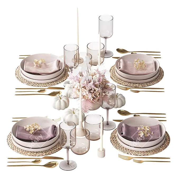 Autumn Table Setting Ensemble 3D model image 1