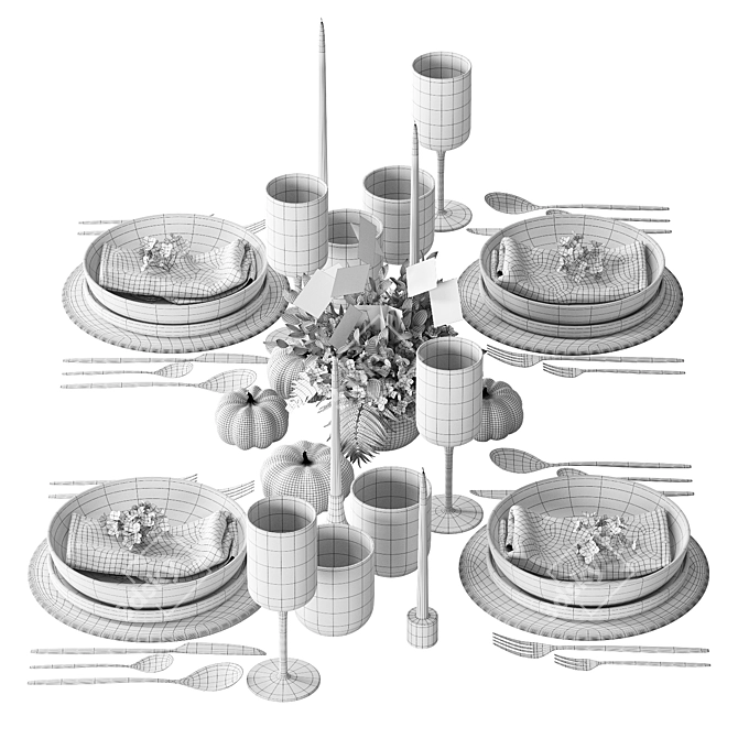 Autumn Table Setting Ensemble 3D model image 5