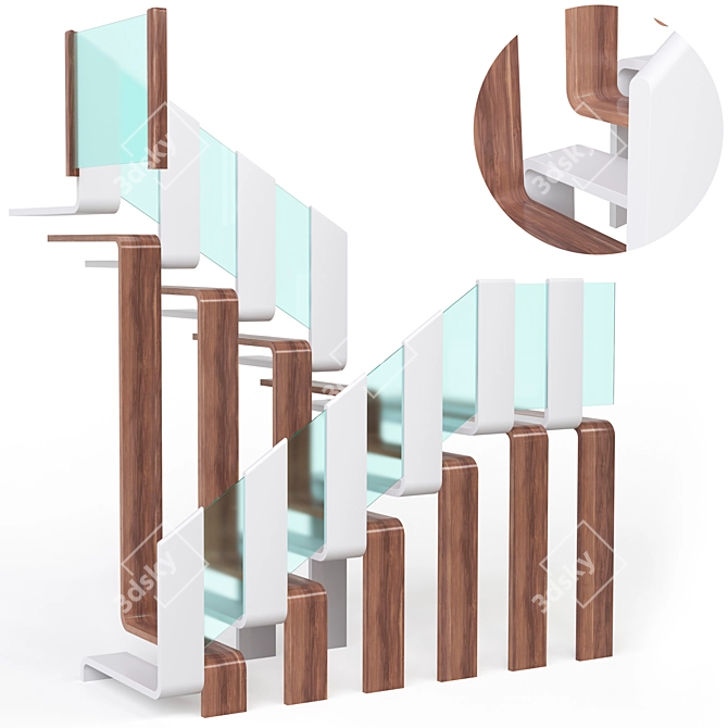 Corona Wooden Staircase 3D Model 3D model image 2