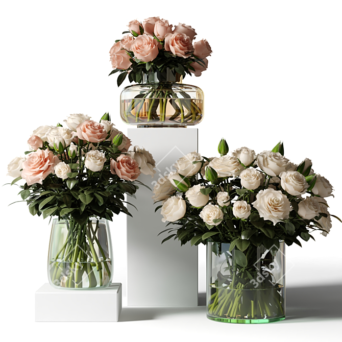 Glass Vase Roses Bouquet 3D model image 1