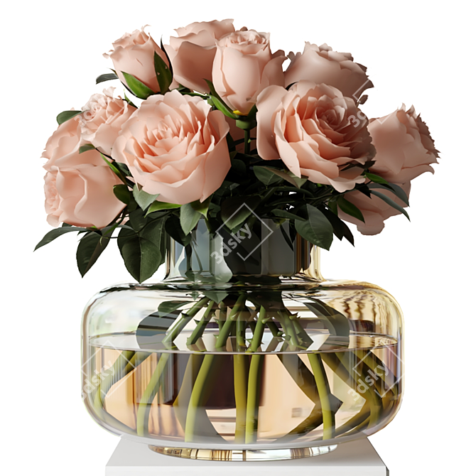 Glass Vase Roses Bouquet 3D model image 3