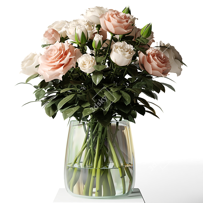 Glass Vase Roses Bouquet 3D model image 4