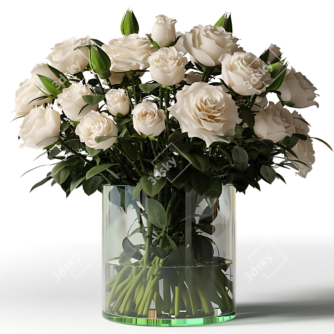 Glass Vase Roses Bouquet 3D model image 5