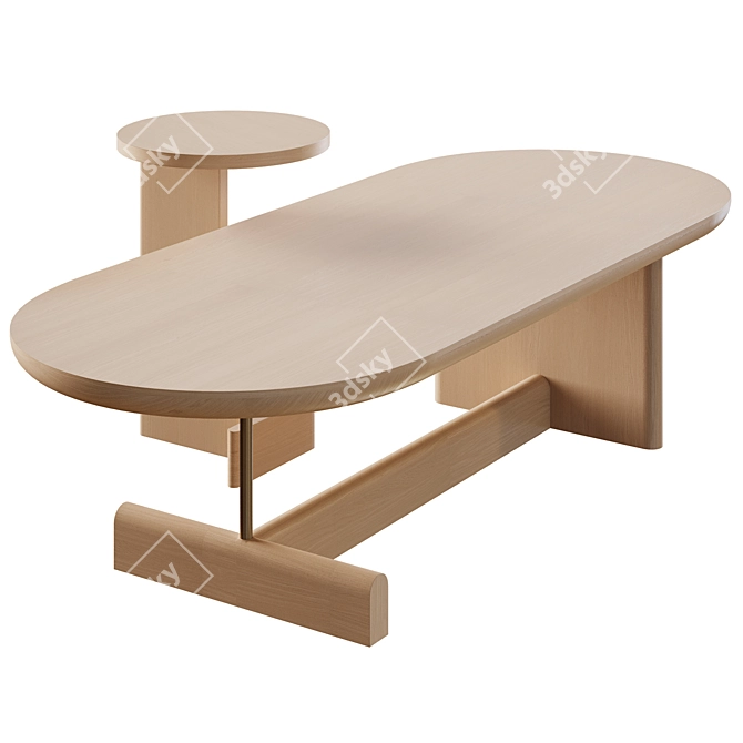 Modern Wooden Coffee Table Set 3D model image 3