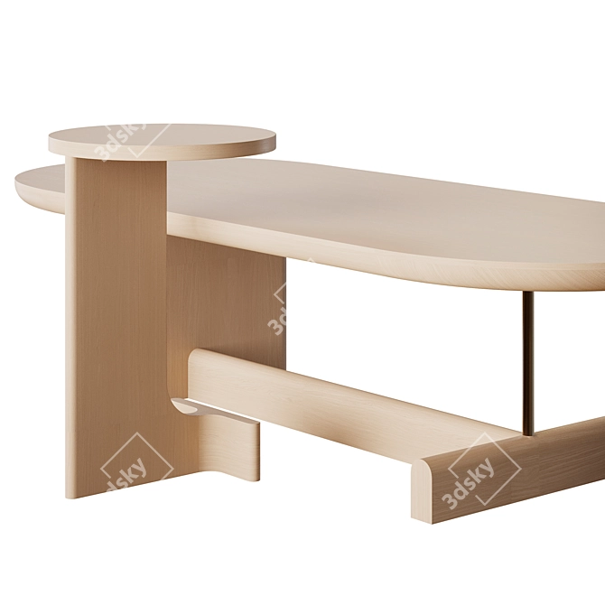 Modern Wooden Coffee Table Set 3D model image 4