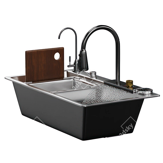 Modern Stainless Kitchen Sink Mixer 3D model image 4