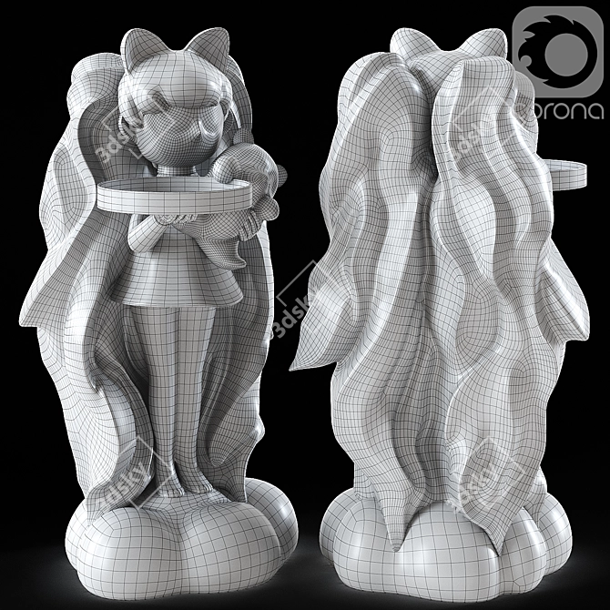 Cat Girl Figurine with Tray 3D model image 3