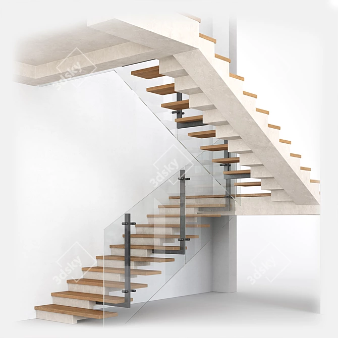 Modern Staircase 3D Model Kit 3D model image 1