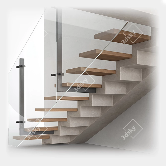 Modern Staircase 3D Model Kit 3D model image 2