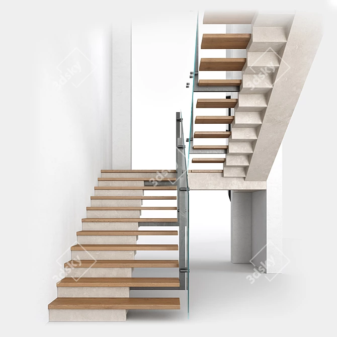 Modern Staircase 3D Model Kit 3D model image 3