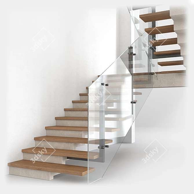 Modern Staircase 3D Model Kit 3D model image 4