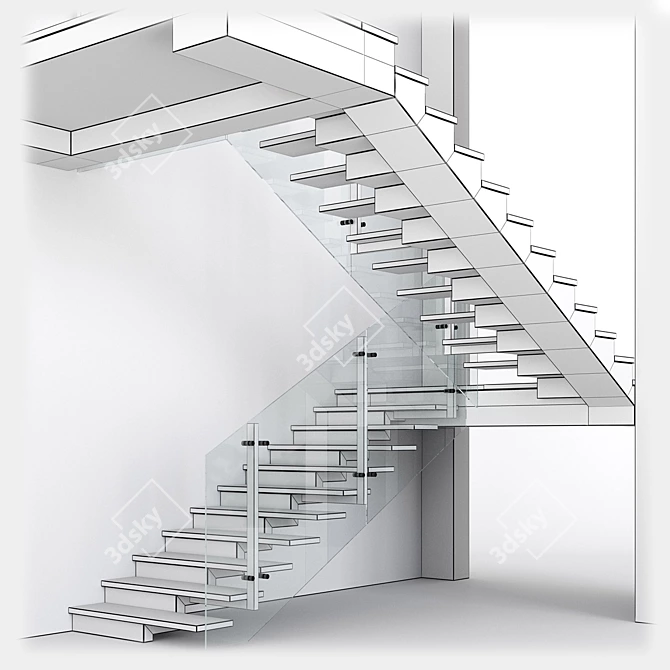 Modern Staircase 3D Model Kit 3D model image 6