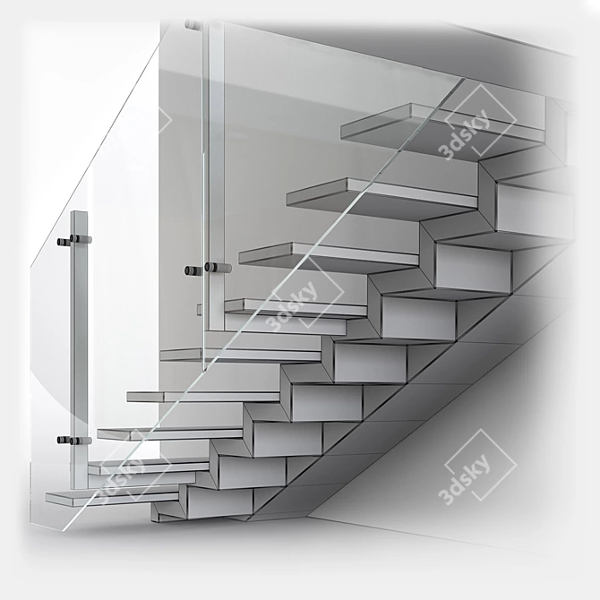 Modern Staircase 3D Model Kit 3D model image 7