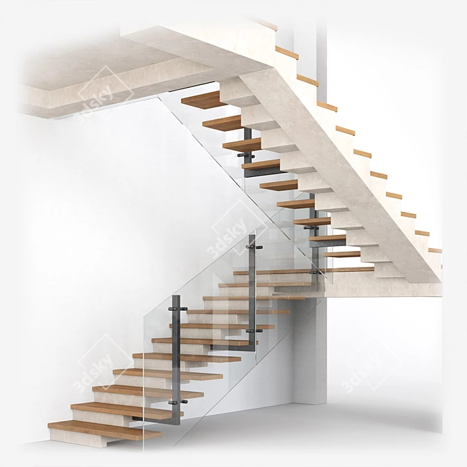 Modern Staircase 3D Model Kit 3D model image 8