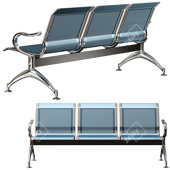 Modern Iron Waiting Bench Chair 3D model image 2