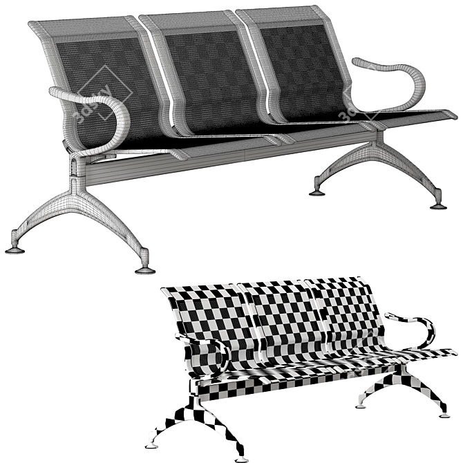 Modern Iron Waiting Bench Chair 3D model image 5