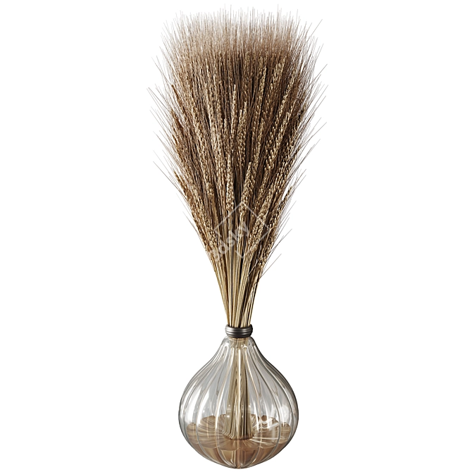 Dried Wheat Glass Vase Decor 3D model image 2