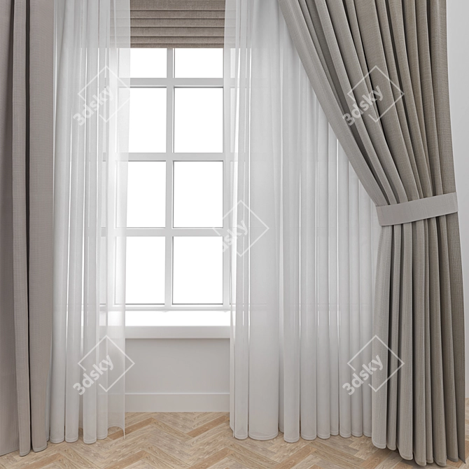 Wooden Window Curtain Parquet 3D 3D model image 6