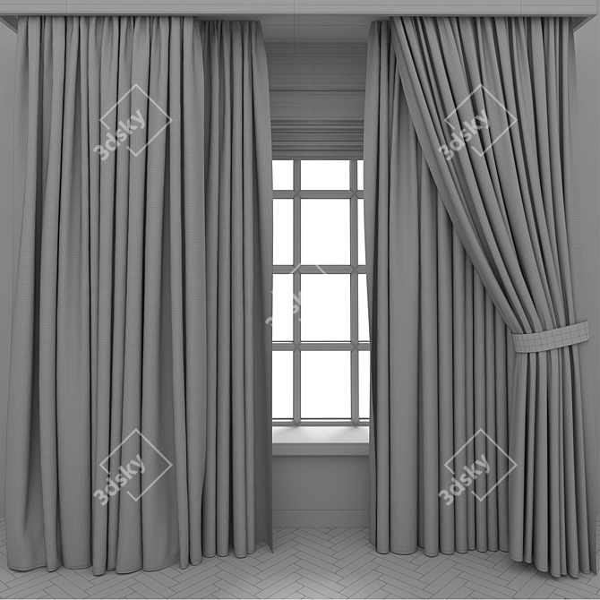 Wooden Window Curtain Parquet 3D 3D model image 7