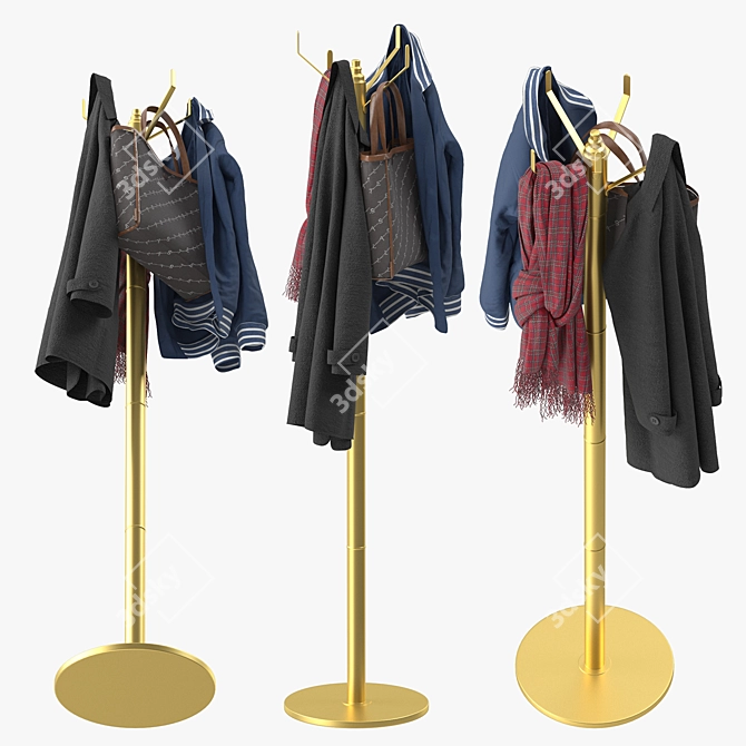 Gilded Coat Rack with Textures 3D model image 2