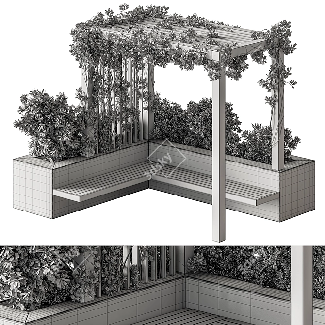 Modern Pergola & Lush Plant 3D model image 4