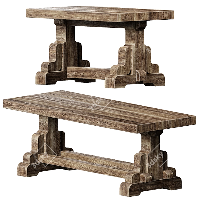 Handcrafted Vintage Farmhouse Tables 3D model image 1