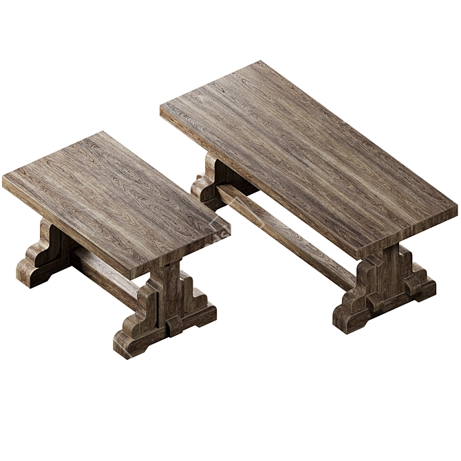 Handcrafted Vintage Farmhouse Tables 3D model image 2