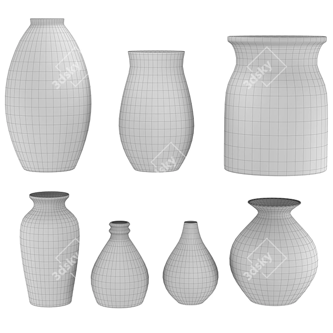 Vibrant 7-Piece Vase Collection 3D model image 4