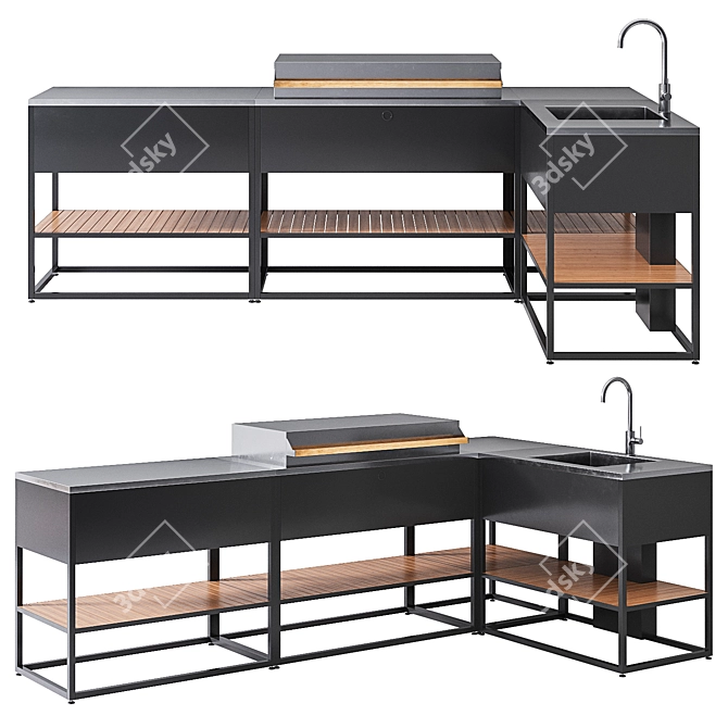 Outdoor Corner Kitchen Module, Gas Grill 3D model image 1