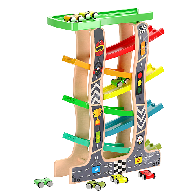 Rainbow Racer Wooden Ramp Toy 3D model image 1