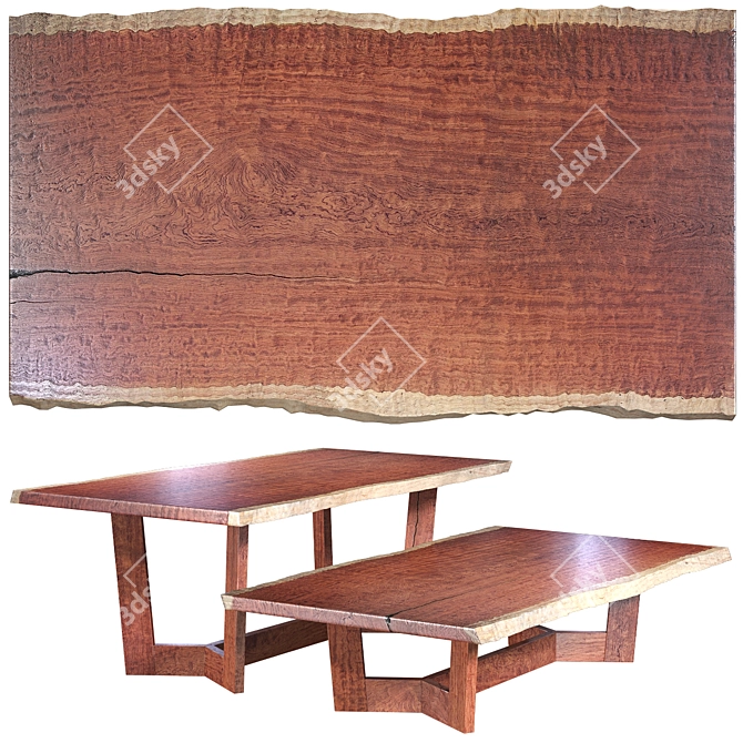 Bubinga Slabs Wooden Table Set 3D model image 1