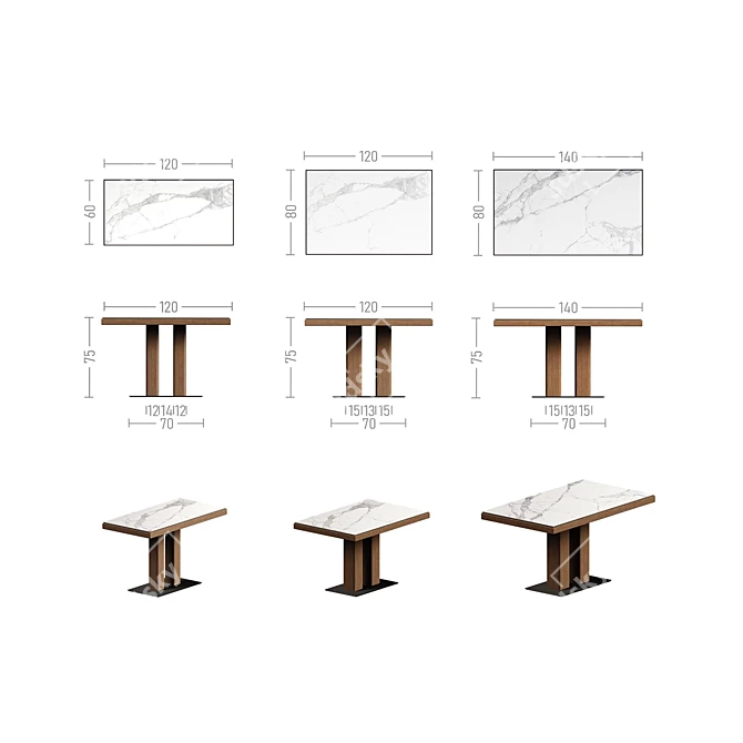 Twix 2 Dining Tables Set 3D model image 2