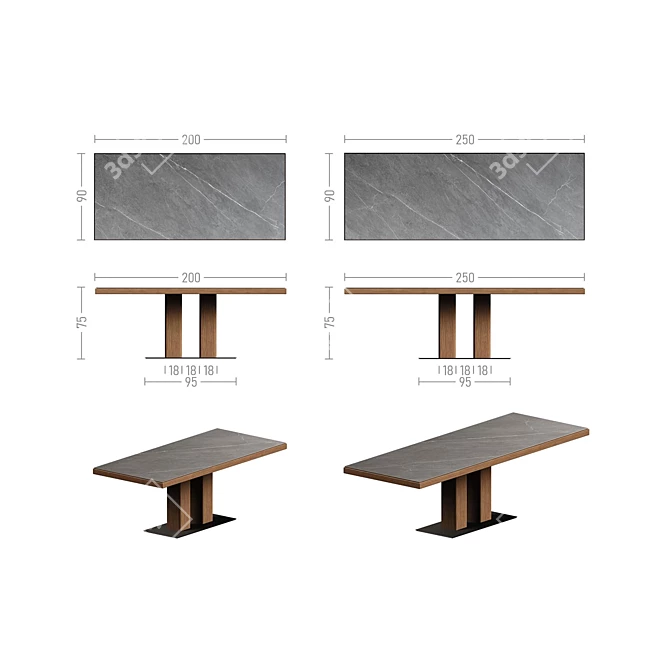 Twix 2 Dining Tables Set 3D model image 4