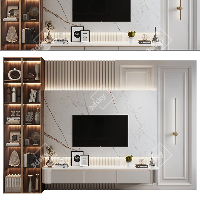  Modern Plywood TV Shelf KTV096 3D model image 1