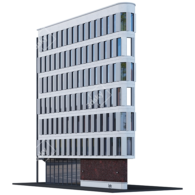 Corner Curve Residential Building Model 3D model image 1