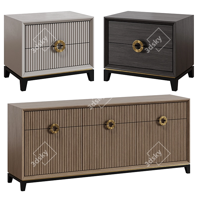 Art Deco 11 Dresser and Bedside Table 3D model image 1