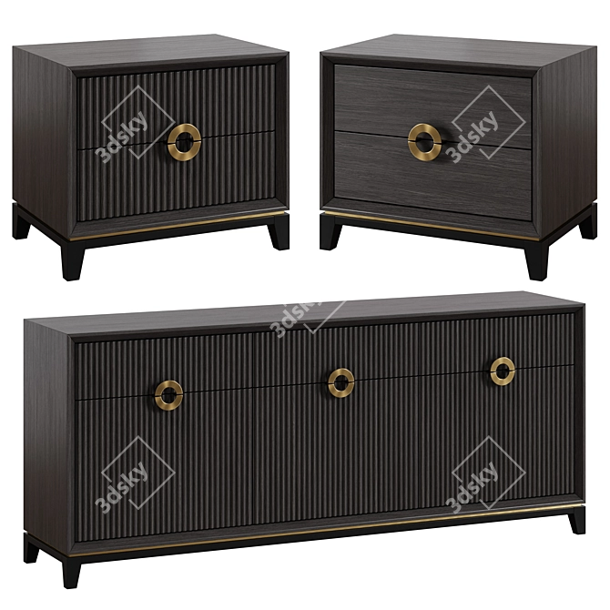 Art Deco 11 Dresser and Bedside Table 3D model image 2