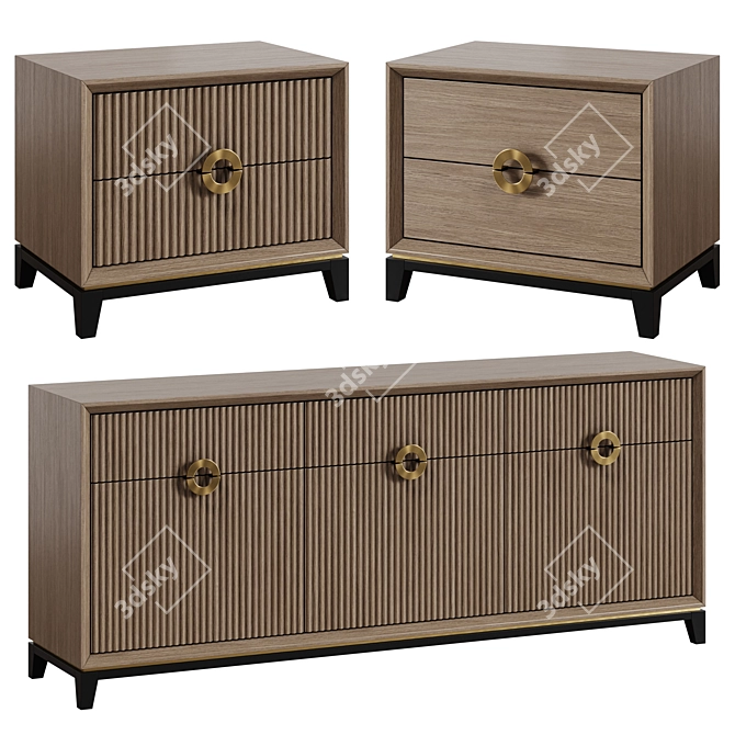 Art Deco 11 Dresser and Bedside Table 3D model image 3