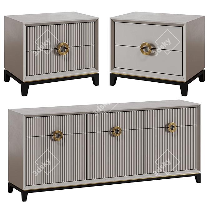 Art Deco 11 Dresser and Bedside Table 3D model image 4