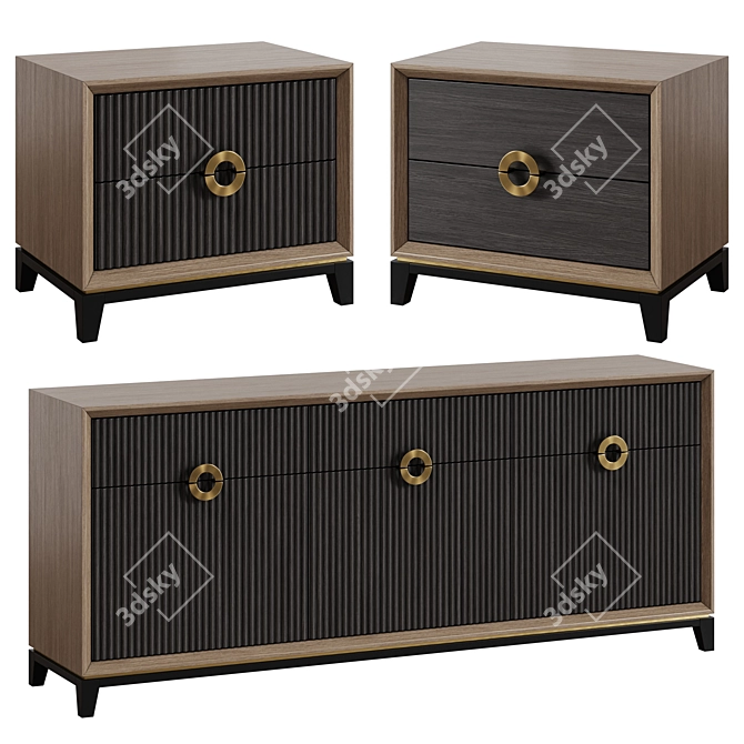 Art Deco 11 Dresser and Bedside Table 3D model image 5