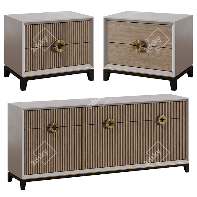 Art Deco 11 Dresser and Bedside Table 3D model image 6