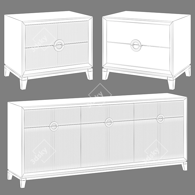 Art Deco 11 Dresser and Bedside Table 3D model image 7