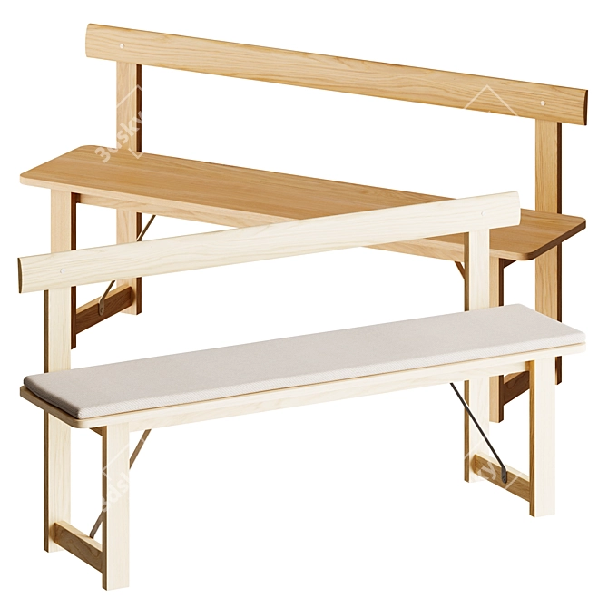 Modern Minimalist Oak Bench 3D model image 2