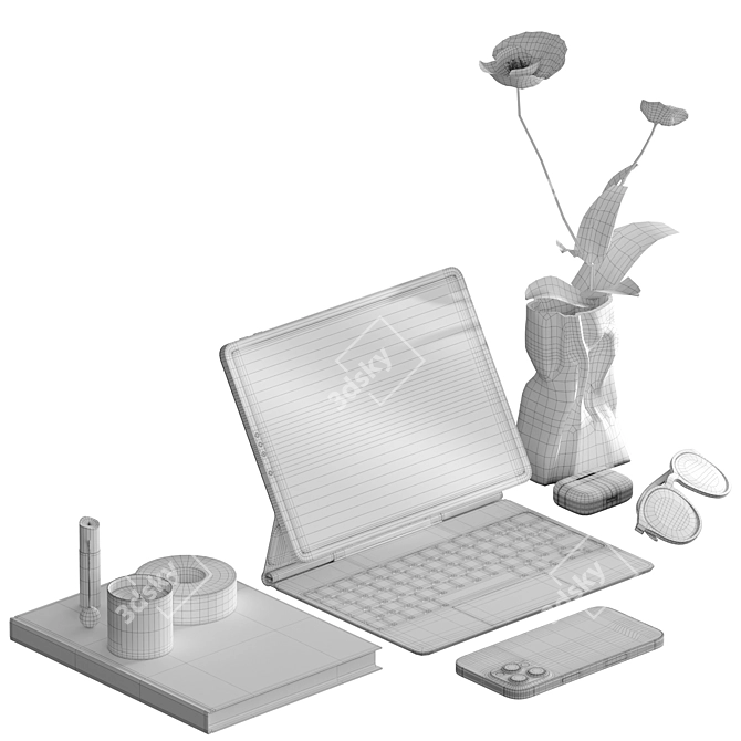 Premium Desk Decor Set 3D model image 4