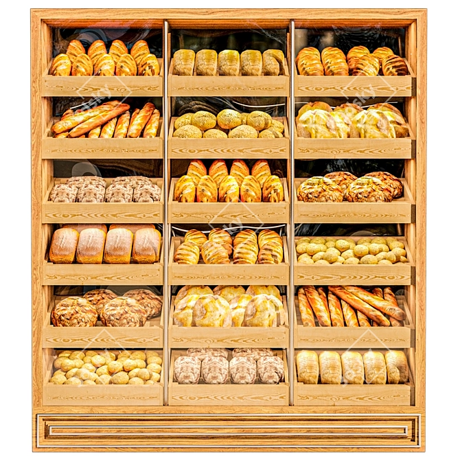 Bakery Display with Fresh Baked Bread 3D model image 1