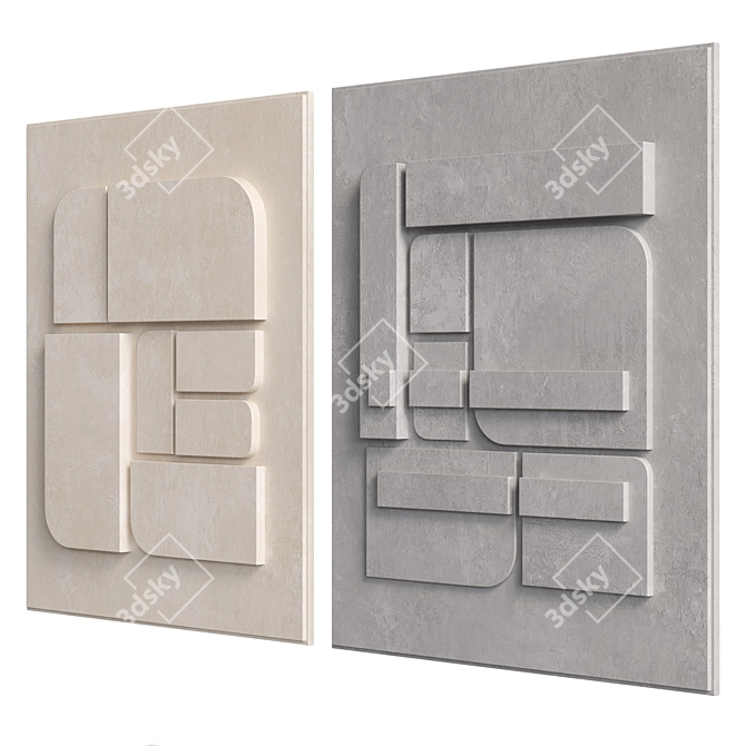 Geometric Relief Wall Art Panel 3D model image 3