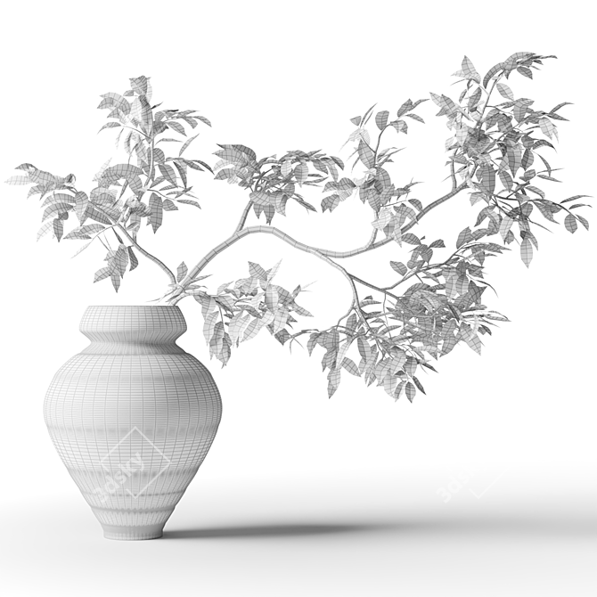 Green Leaf Branch in Black Vase 3D model image 2