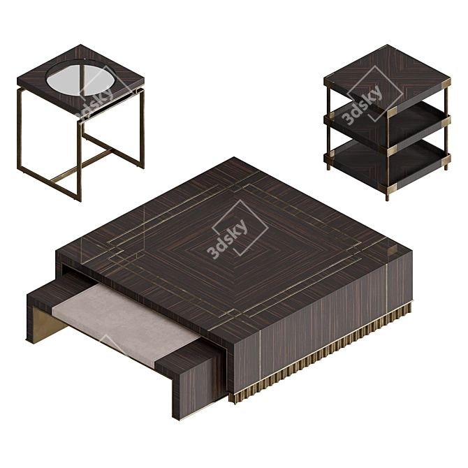 Elegant Art Deco Ebony Tables 3D model image 2