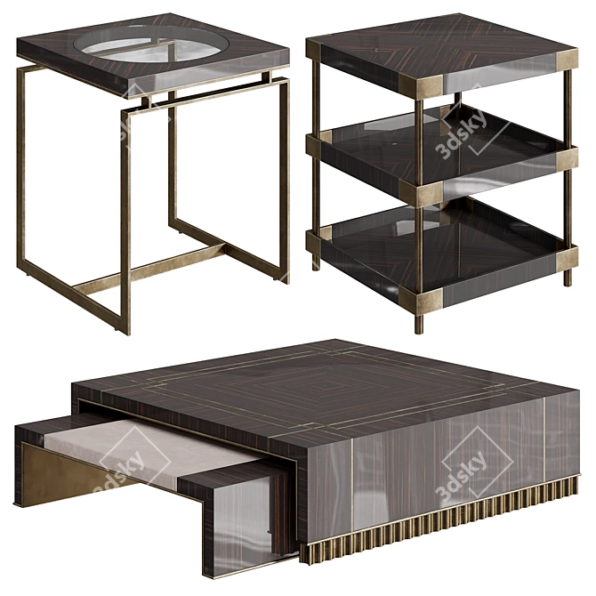 Elegant Art Deco Ebony Tables 3D model image 4