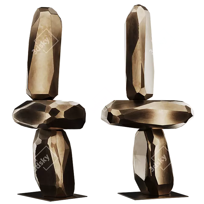 Modern Metal Totem Sculpture 3D model image 2